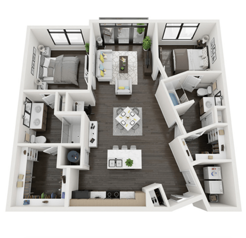 Floor plan for 2 beds, 2 baths, 1109 sqft
